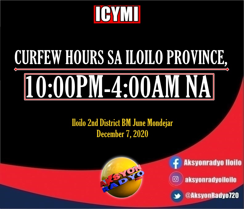 Curfew hours sa Iloilo province, 1000pm400am na BM Mondejar
