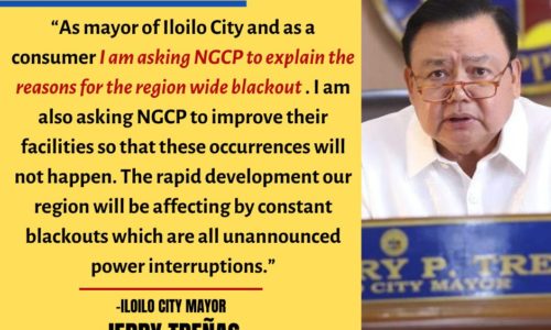 Iloilo City Mayor Jerry Treñas ginpangayuan sang paathag ang NGCP sa rason sang blackout